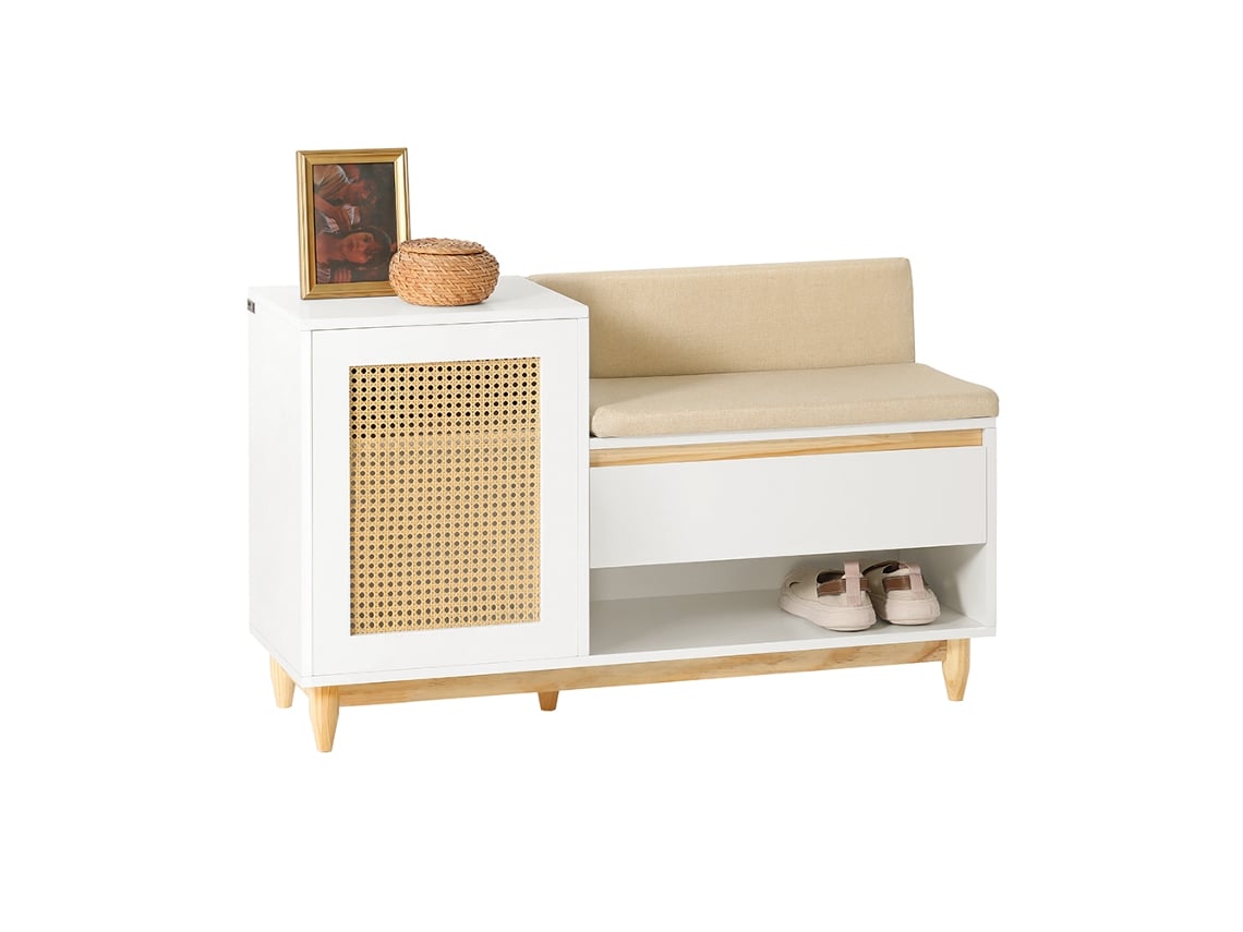 Banco Zapatero con 2 Estantes + 1 Cajón SOBUY (100 x 35 x 60 cm - MDF - Blanco)
