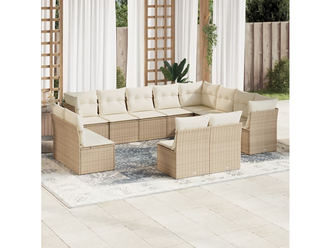 Conjunto de sofá de jardín de 12 piezas con cojines, mimbre sintético beige, Dkd Home Decor