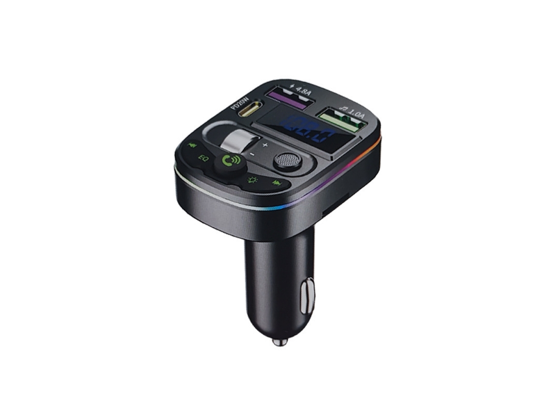 Transmisor de FM YIZHOOD Q28 Bluetooth PD Tipo-C Dual USB 4.8A Cargador rápido Manos libres MP3 Soporte Tarjeta TF negro