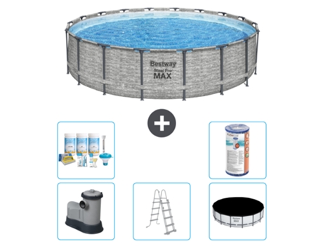 Piscina BESTWAY Round Steel Pro MAX - Estampado Piedra - 549 x 122 - Incluye Bomba - Escalera - Cobertor Paquete de mantenimiento - Filtrar