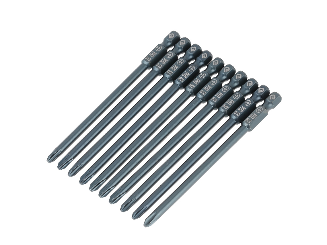 Conjunto De 10 Pontas De Parafusadeira Cruzada Ph2 Aço S2 1/4 Polegada Hexagonal 100mm