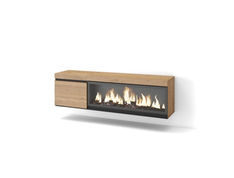 Mueble TV, Televisión, 160, Para TV hasta 65, Chimenea eléctrica XXL, Colgado, Suspendido, Roble SKRAUT HOME