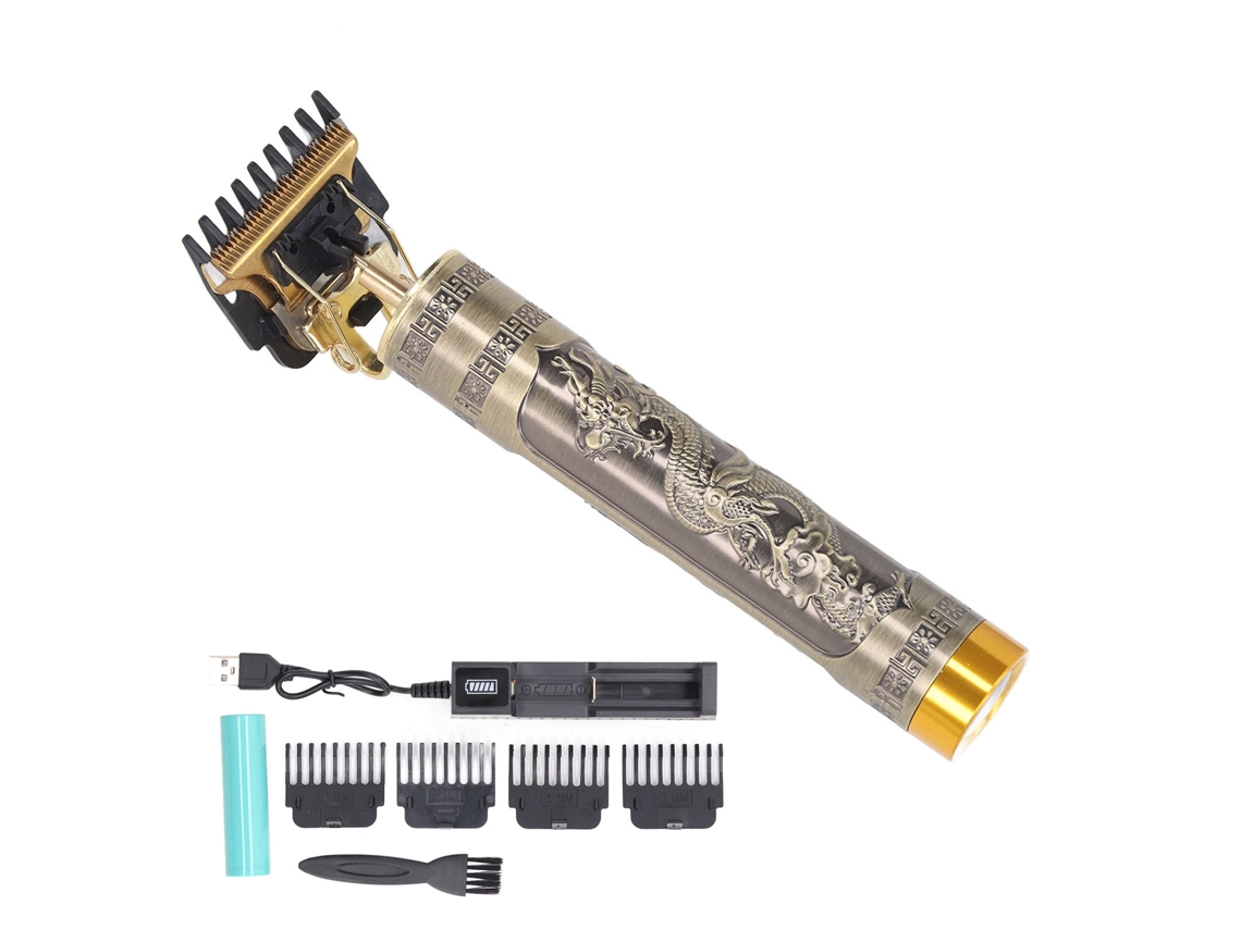 Cortapelos Profesional Con Cuchilla En T Y Base De Carga Portátil Para Hombre, Diseño De Dragón.