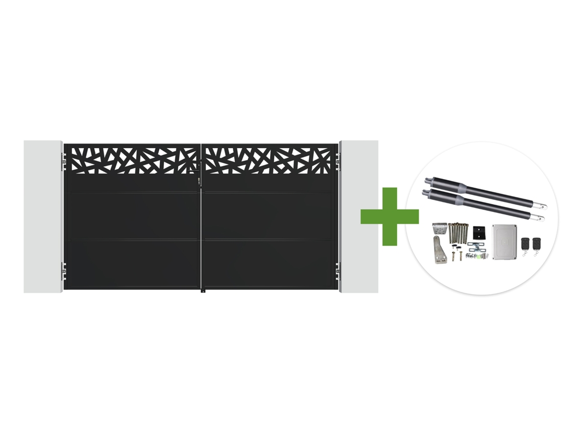 Puerta Batiente Nali Ruivo De Acero Negro Mate De 3 M, 160 Cm De Alto + Motor Ranger B150