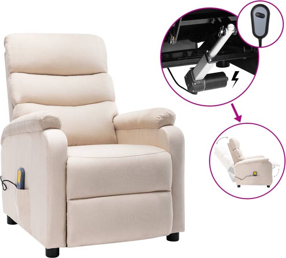 Vidaxl De Masaje y reclinable ajustable asiento oficina mueble elevable tela crema color 72x96x98cm