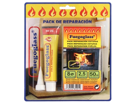 Kit reparacion estufas/chimeneas, cola refractaria y cordon fibra vidrio 8 mm. x 2,5 m.