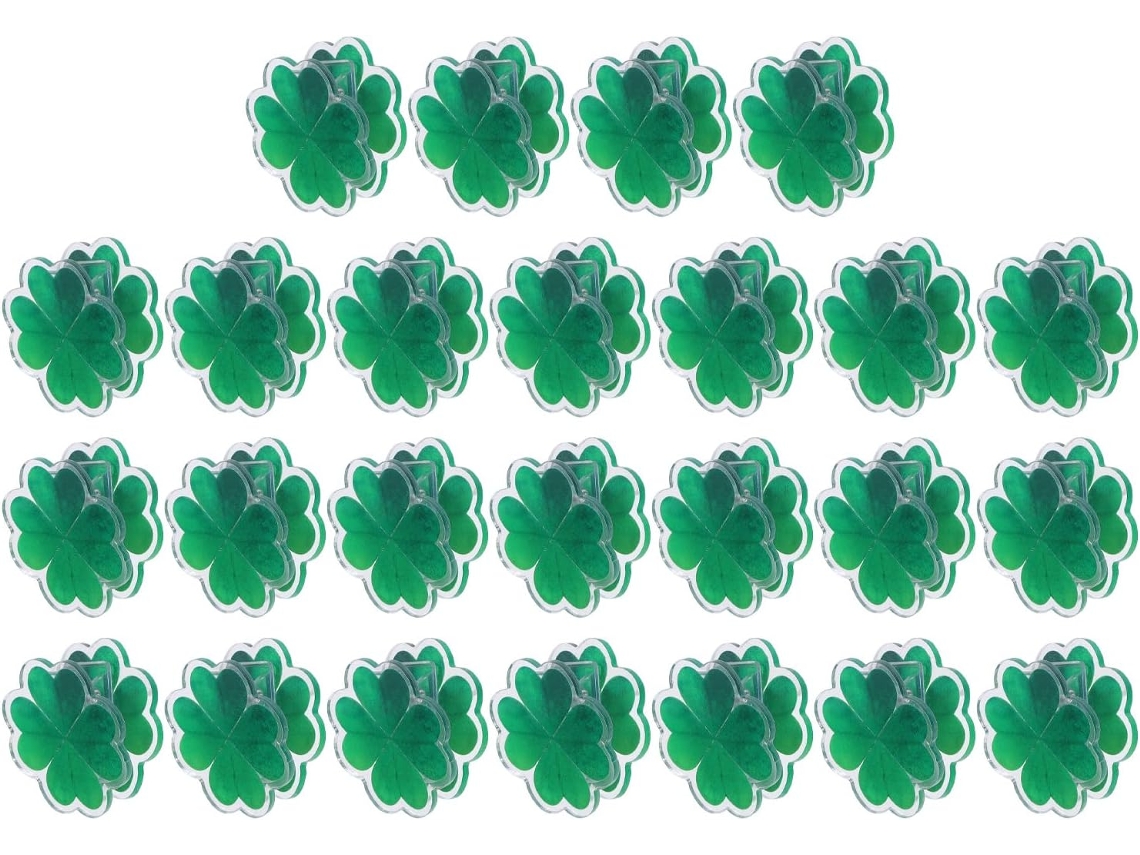 Paquete De 25 Clips De Papel Acrílicos Verdes De Cuatro Hojas Para Documentos.