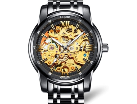 VEANXIN Reloj de pulsera automático hueco impermeable mecánico esqueleto-Negro