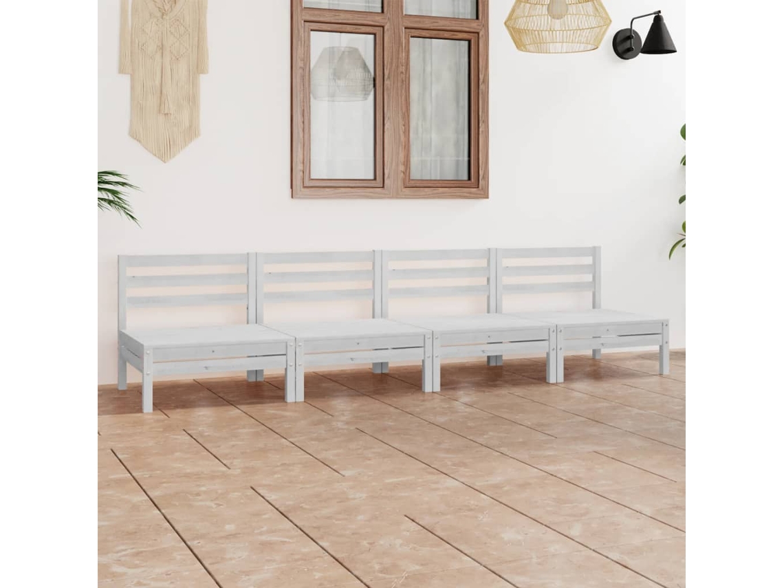 Conjunto de salón de jardín de 2 piezas de pino macizo blanco Dkd Home Decor