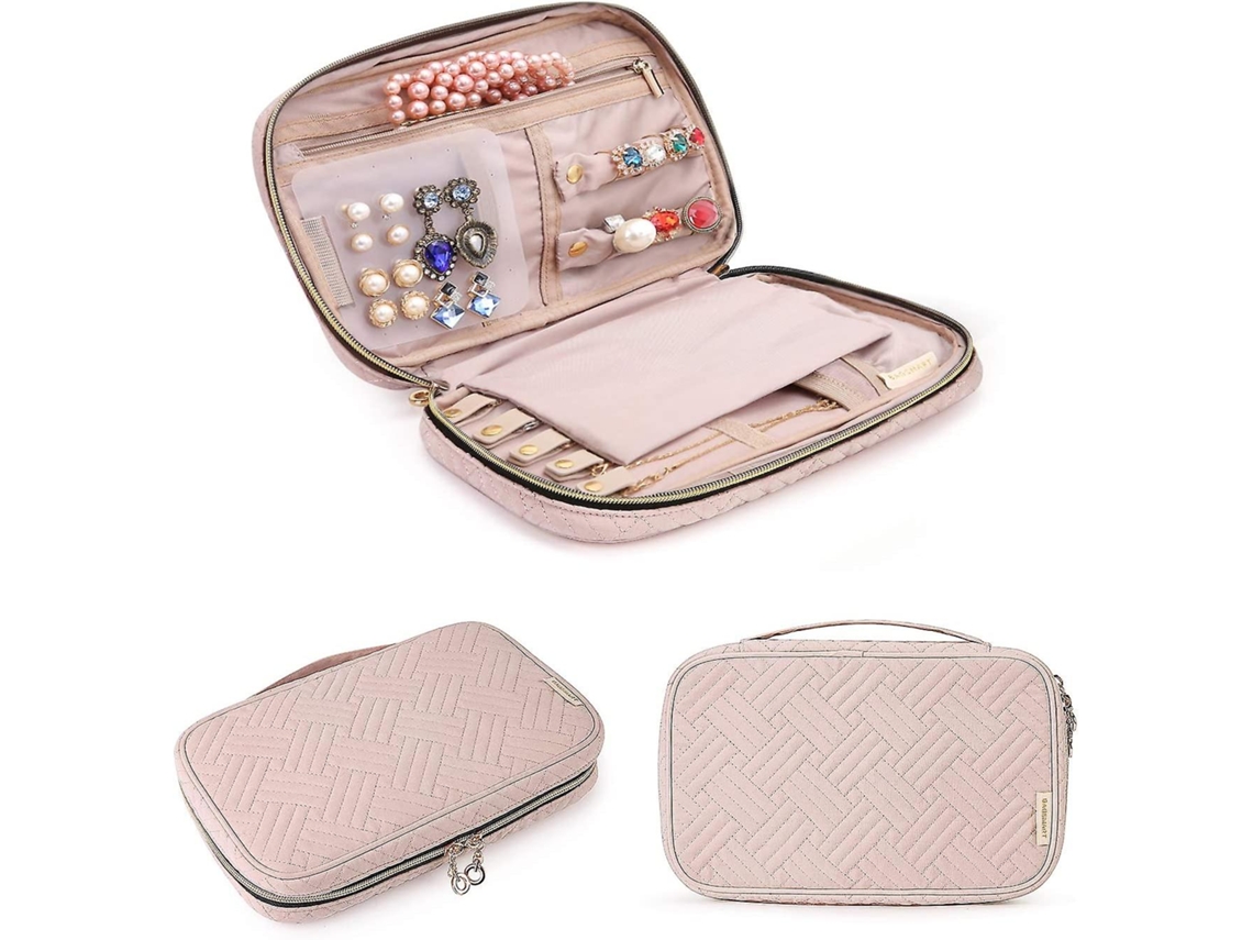 Estuche organizador de joyas Ubiuo para viajes, ideal para collares, pendientes, anillos y pulseras, rosa claro Hengjian