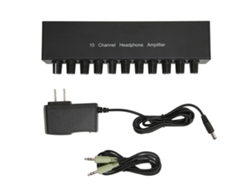 Amplificador De Auriculares Con 1 Entrada Y 10 Salidas (estéreo De 3,5 Mm) Con Control De Volumen Y Enchufe Estadounidense.