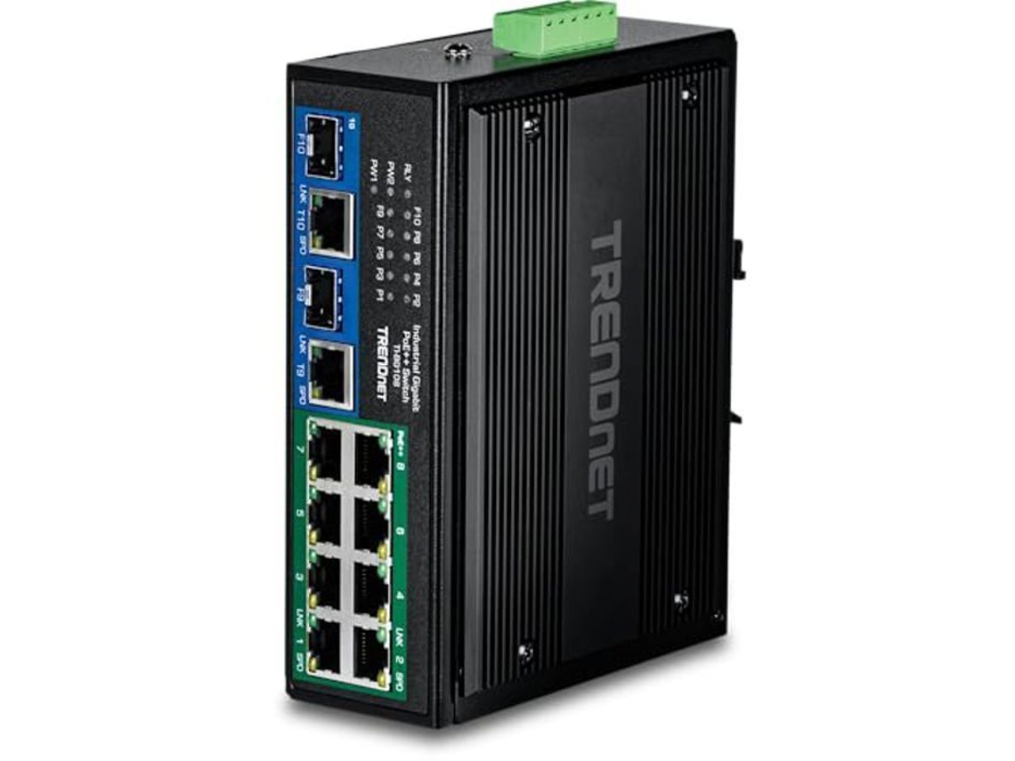 Conmutador Gigabit industrial Trendnet Ti BG108 de 10 puertos, 400 W, PoE, IP50