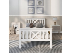 Cama Infantil Y Juvenil De Madera Maciza Blanca 90x200 Cm Con Cabecera X, Opción De Cajones Y Somier De Lamas Incluido