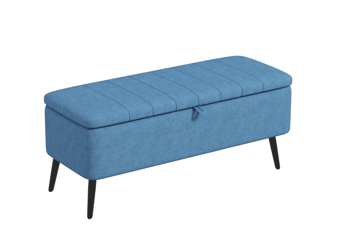 Banco Puf/reposapiés Acolchado Con Almacenamiento, 102x40x44 Cm, Azul Oscuro