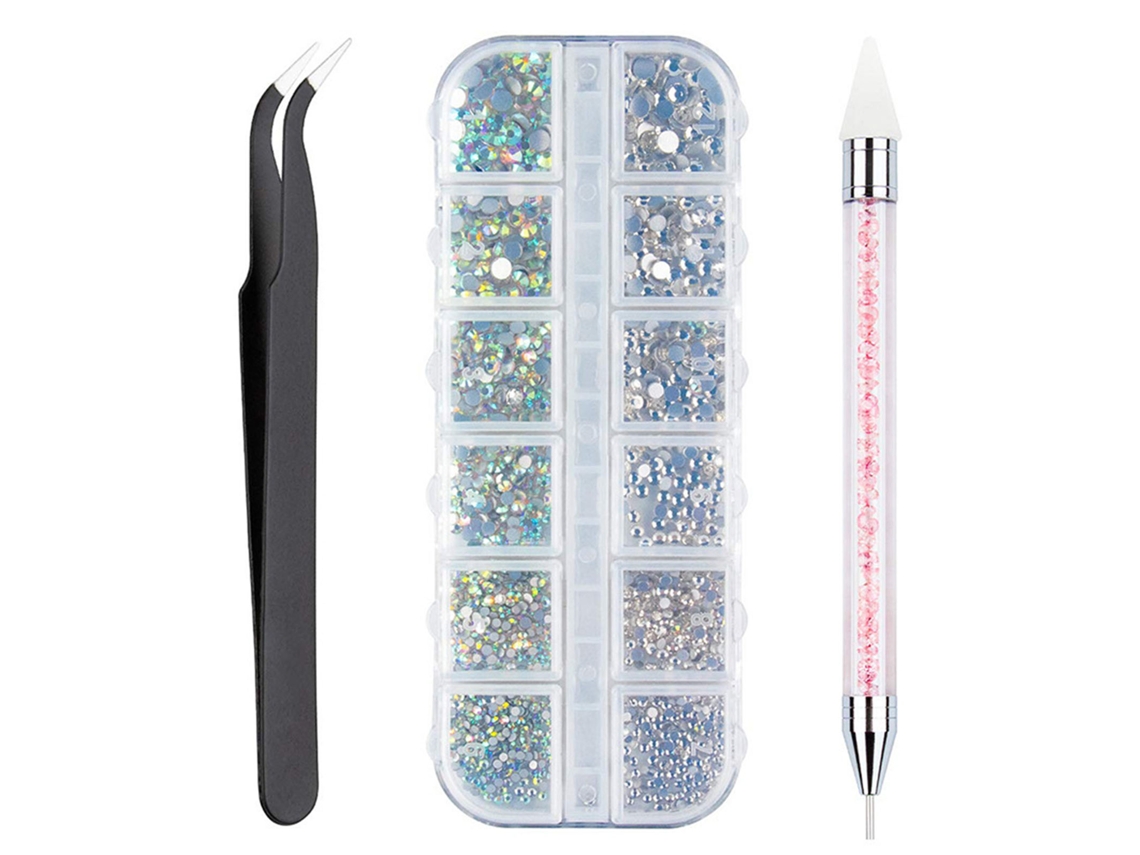 Kit de decoración de uñas con diamantes de imitación, bolígrafo y pinzas para manualidades y decoración en casa o en el salón de belleza.