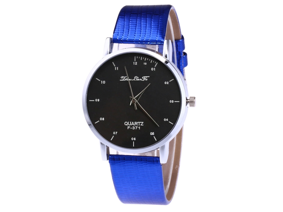 Reloj Analógico De Cuarzo Con Correa De Pu Para Hombres Y Mujeres, Dial Redondo (azul)