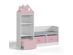 Banco infantil con estante Vipsali 100x99x30 cm Verde Rosa/Blanco [EN.CASA]