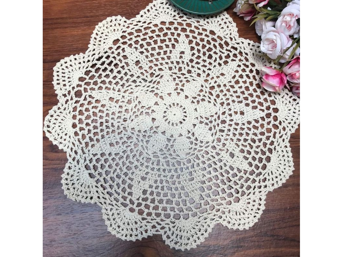 Rebe-mantel Redondo De Encaje A Crochet De Algodón Puro, Beige, 40 Cm Para Mesa Y Decoración Hogar