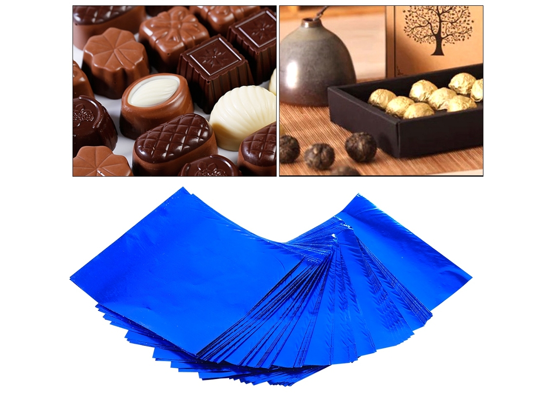 100 Unidades de Empaque de Aluminio Azul 3x3 para Dulces y Chocolates