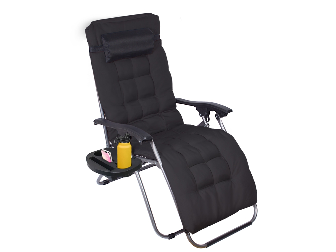 Silla de jardín plegable con cojín extraíble, sillón reclinable de gravedad cero 2 en 1 con portavasos, respaldo ajustable para patio Todeco
