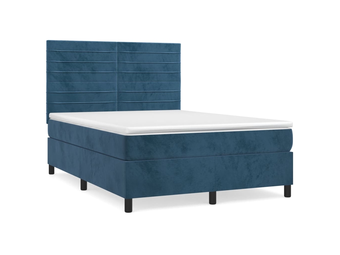 Maison Exclusive - Cama Box Spring Con Colchón Terciopelo Azul Oscuro 140x200 Cm