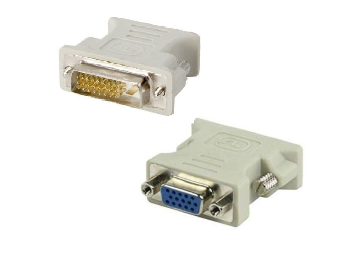 Adaptador Blanco Dvi 24+1 A Vga Para Uso En Oficinas, Portátiles, Monitores De Tv Y Videojuegos.