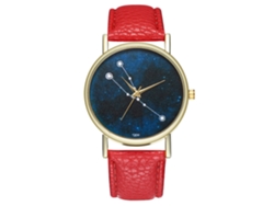Reloj De Pareja Taurus Constellation Con Correa De Cuero Rojo Para Mujer Y Hombre