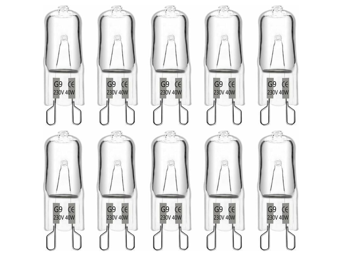 Bombilla Halógena G9 40w 230v 480lm 2900k Blanco Cálido, 360°, Regulable, Paquete De 10 Para Lámparas De Araña E Iluminación.