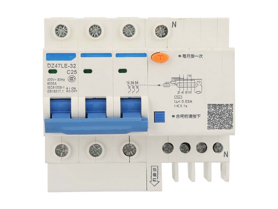 Dz47le-32 3p+n 400v 25a C25 Interruptor Automático De Corriente Residual Con Protección Contra Fugas