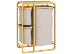 Cesto Ropa Bambú 3 Bolsas Con Estantes, 50x32x69,7cm, Bambú Crema