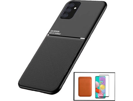 Kit Funda Magnetic Lux, Magnetic Wallet Marrón y 5D Full Cover Samsung Galaxy M52 5G PHONECARE Negro