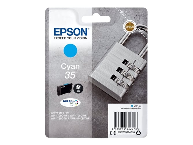 Cartucho de tinta original EPSON 35, Candado 9,1 ml , Cian, C13T35824020, T3582