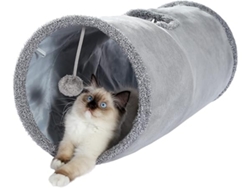 Es Un Túnel De Peluche Plegable Y Grande Para Gatos. Tiene Dos Entradas Y Una Bola Colgante. Es Perfecto Para Gatitos Y Conejos, Y Además Es