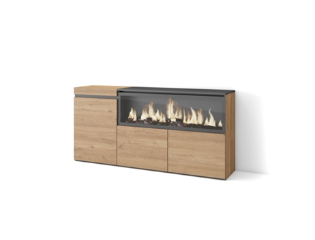 Aparadores para salón, 160, 3 Puertas, Chimenea eléctrica XXL, Roble SKRAUT HOME