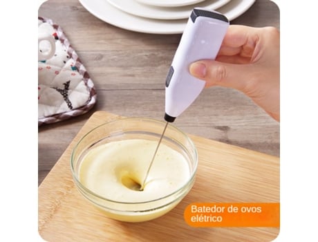 Potente espumador de leche de mano Funciona con pilas (no incluidas) Mezclador de bebidas de acero fino para café Blanco