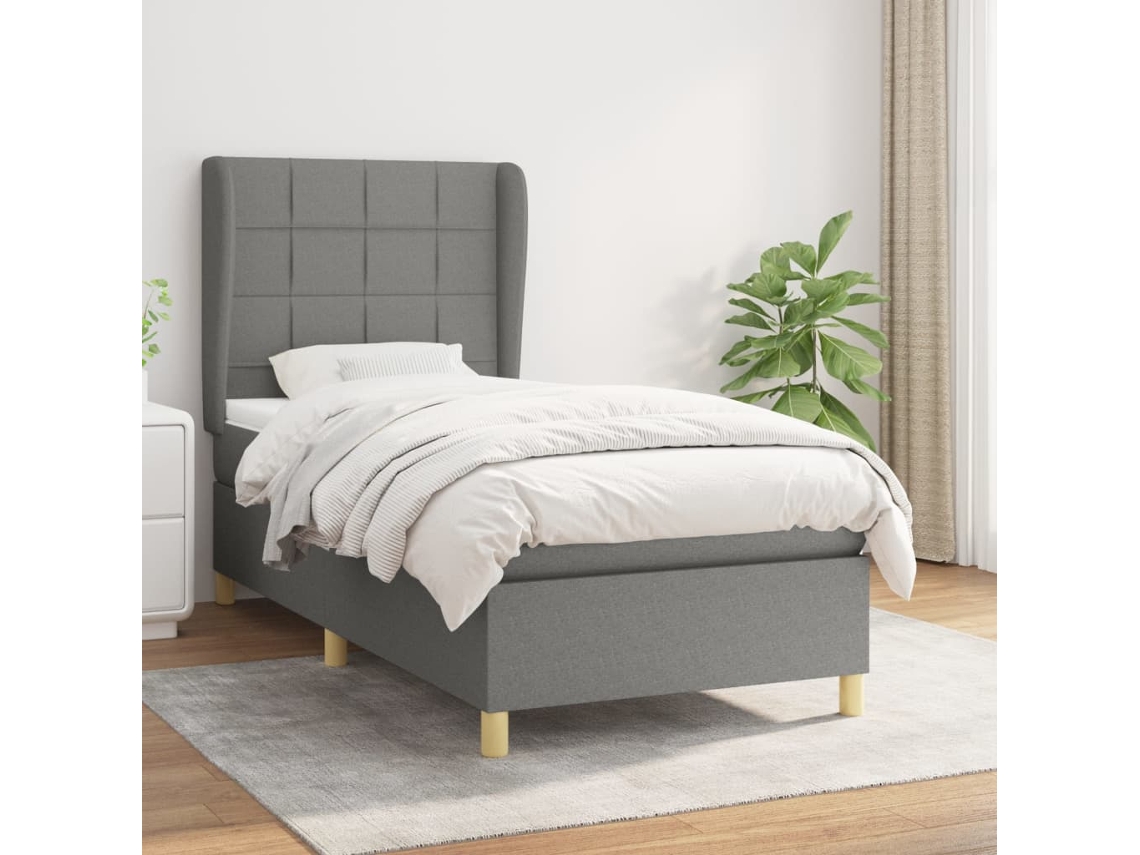Cama Box Spring Con Colchón Tela Gris Oscuro 80x200 Cm