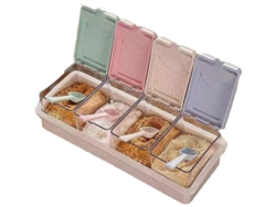 Organizador De Especias Con 4 Compartimentos Y Cucharas De Paja De Trigo Para La Cocina.