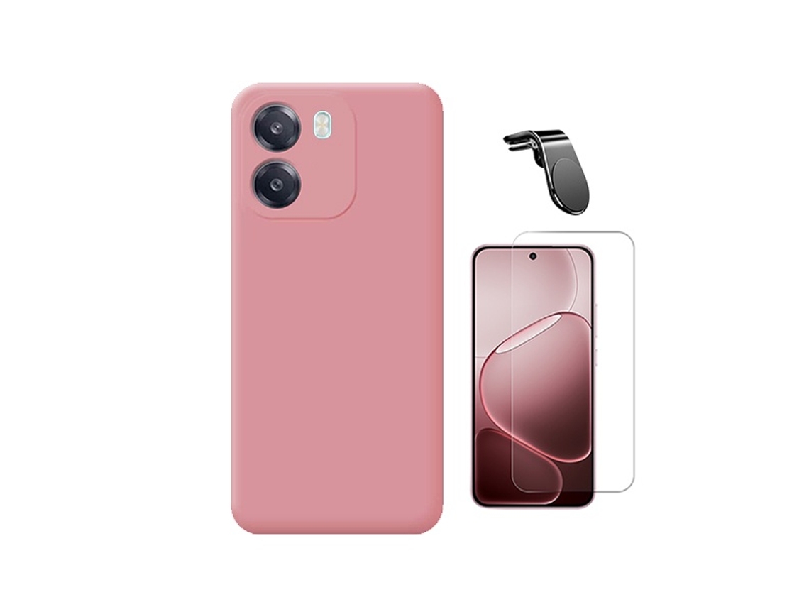 Kit Vidro Clearglass Capa Silicone Líquido Suporte L Phonecare Para Oppo A6 4g - Rosa