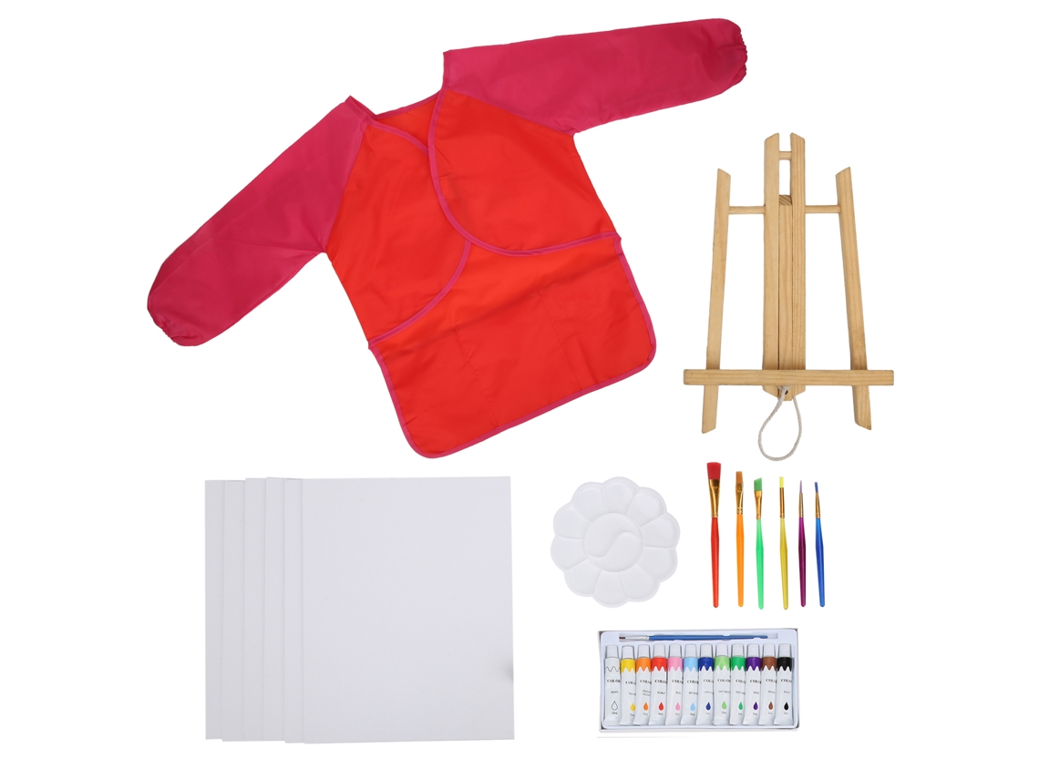 Kit De Pintura Acrílica Diy Para Niños Con Pinceles, Delantal Y Marco De Madera.