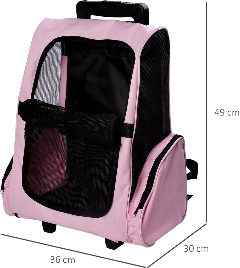 Transportín 2 En 1 para mascotas carrito mochila con ruedas 42x25x55 cm rosa transportin perro pawhut rojo acero tela oxford 4 35x27x49cm 9