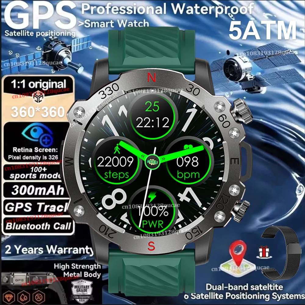Smartwatch Com Gps (verde + Pulseira De Malha), À Prova D'água, Com Gps Gnss De Dupla Frequência Integrado E Monitoramento De Atividades.