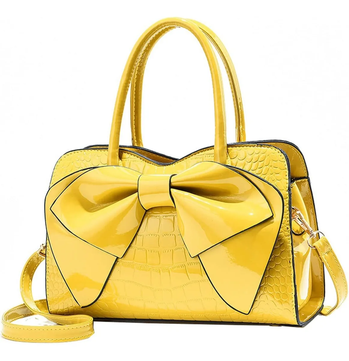 Bolso de mano de charol brillante para mujer con lazovayotoy