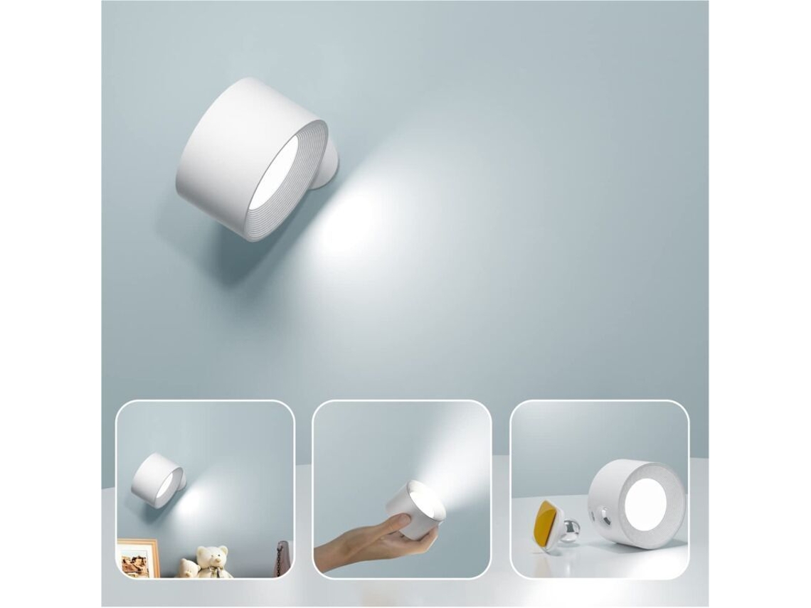 Lámpara De Pared Led Con Puerto Usb, Control Táctil 3 Niveles De Brillo, Rotación 360°, Batería Recargable, Ideal Para Dormitorio