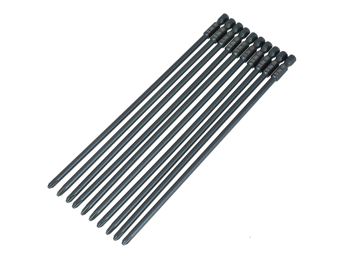 Juego de 10 puntas de destornillador S2 Phillips de acero PH2 con mango hexagonal de 1/4 de pulgada y 200 mm