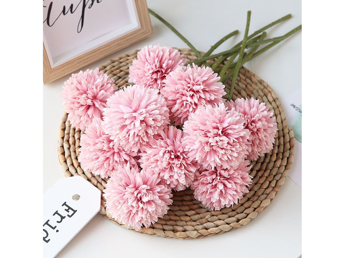 Buquê de 10 Flores Artificiais Crisântemo Bola, Decoração para Casa Escritório Café Festa Casamento (rosa)