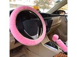 Juego De 3 Piezas: Funda Para Volante, Funda Para Freno De Mano, Funda Para Palanca De Cambios, Accesorio De Invierno De Felpa Para Coche, Color Rosa.