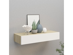 Estante de pared con cajón MDF 60x23,5x10cm Roble/Blanco Dkd Home Decor