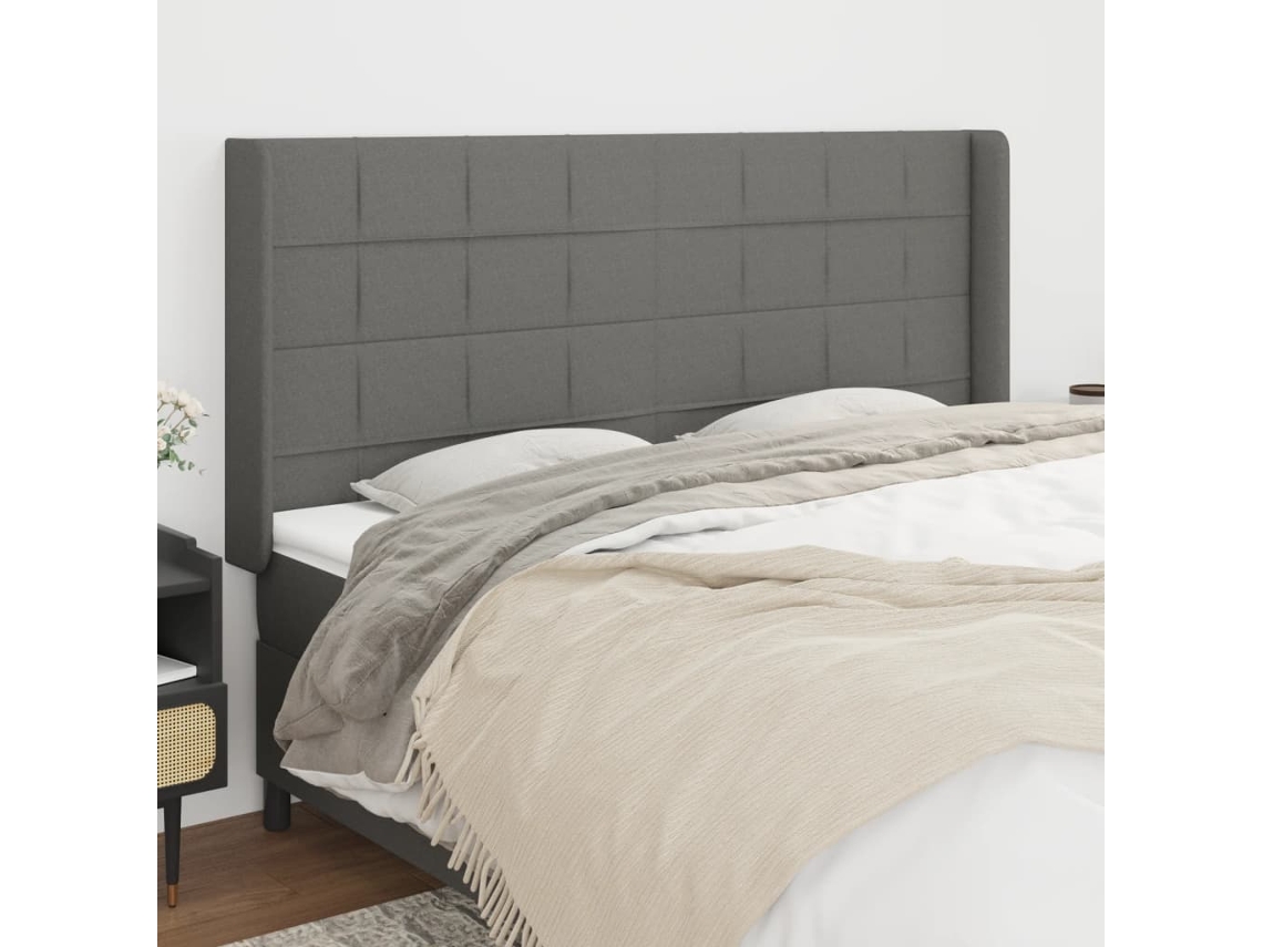 Cabecero Con Orejas De Tela Gris Oscuro 163x16x118/128 Cm