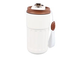 Tenedor de café portátil minimalista marrón y beige con pantalla de temperatura inteligente para estudiantes