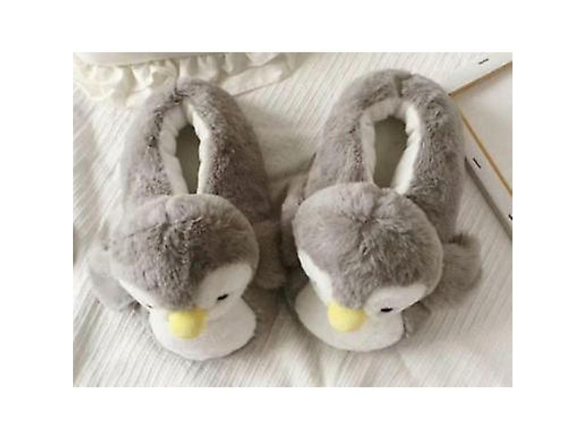 2026-pantuflas De Algodón De Pingüino Adorable Para Invierno, Suaves Y Antideslizantes, Talla Única 35-38 Gris